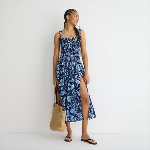 J. Crew Dresses & Skirts - J. CREW Smocked Midi Dress In Midnight-Blue Floral Size Medium